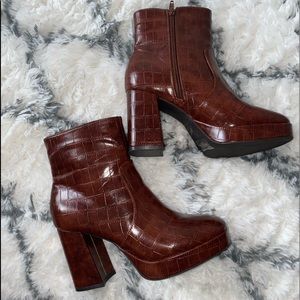 Brown ankle booties with chunky heel